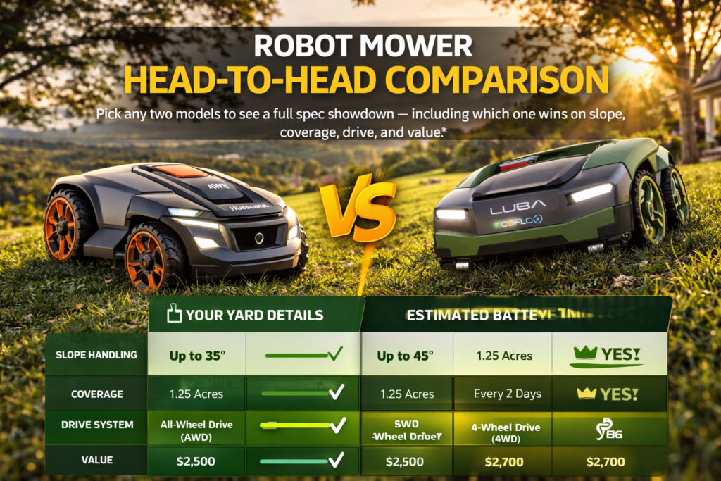 Robot mower comparison tool