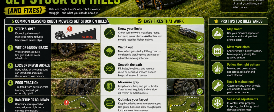 Why Robot Mowers Get Stuck on Hills (And Fixes)?