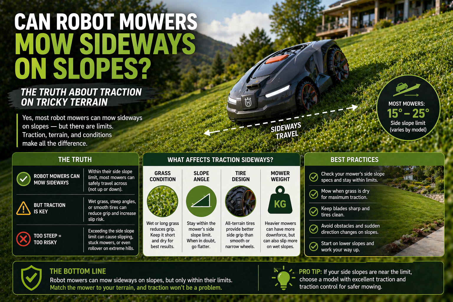 robot mowers mow sideways on hills