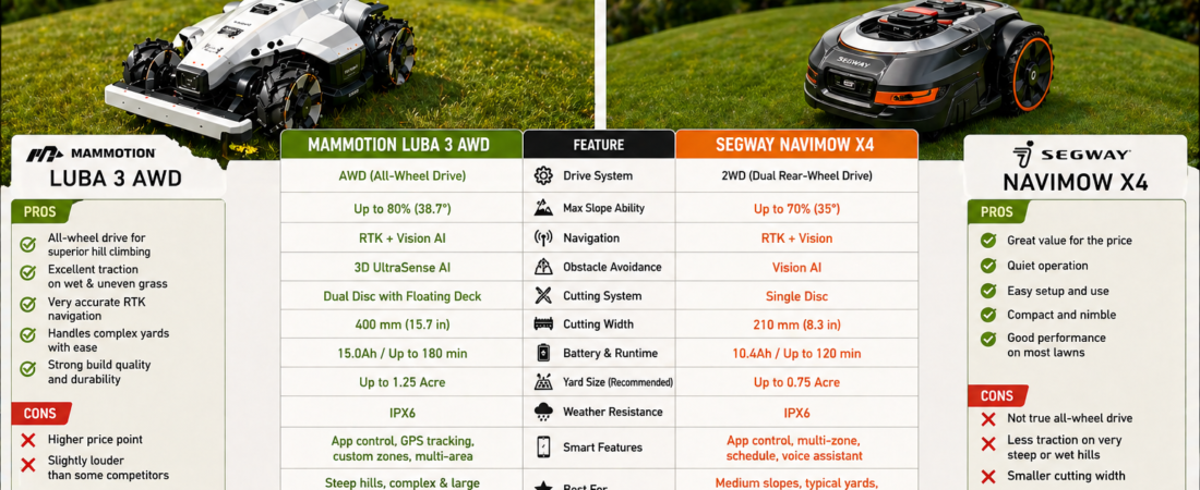 The Mammotion LUBA 3 vs Segway Navimow for Slopes: Which Smart AWD Robot Mower Conquers Hills Best?