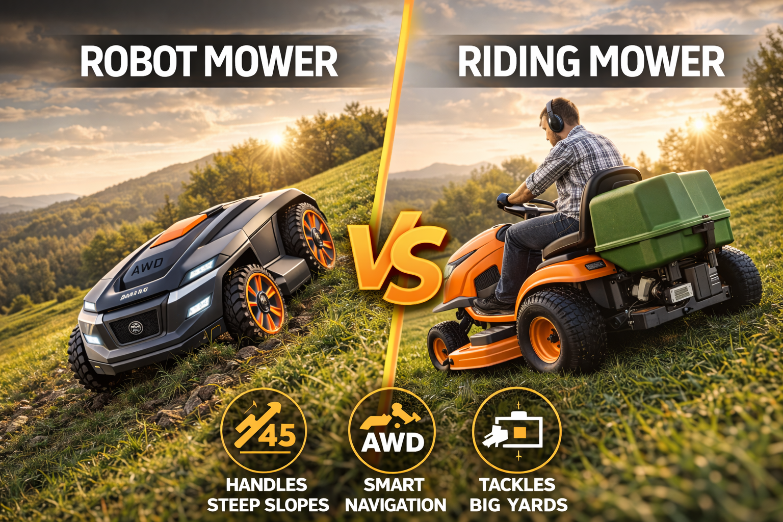 Robot Mower vs Riding Mower for Hills: Which One Saves You More Time and Money?