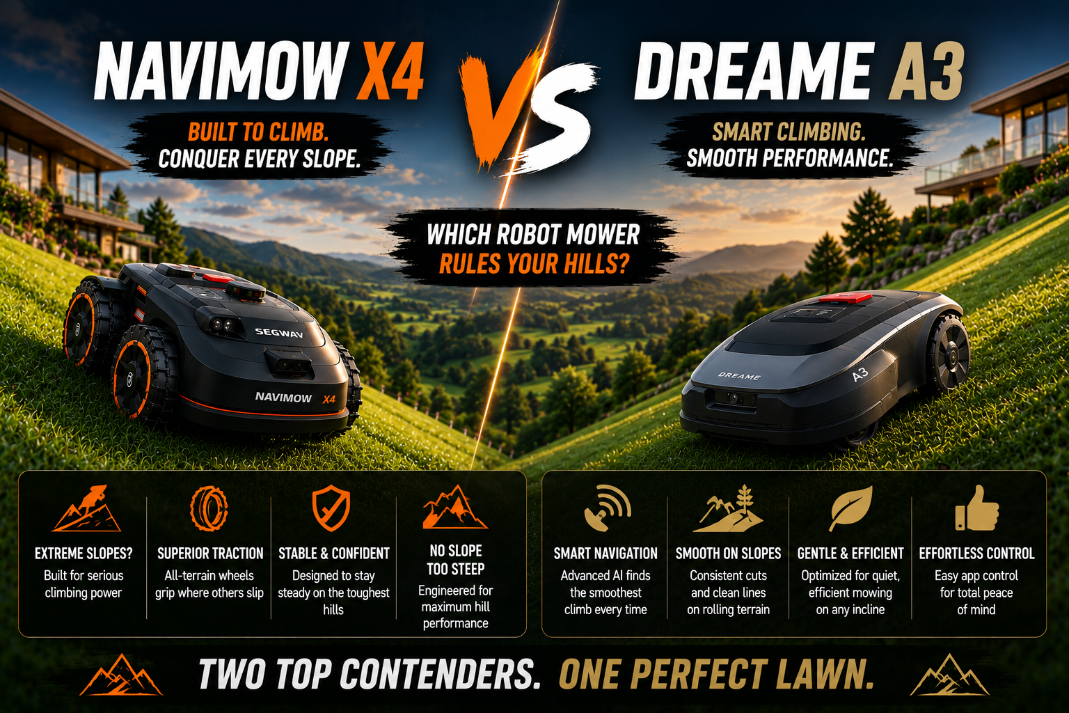 Navimow X4 vs Dreame A3 for Slopes