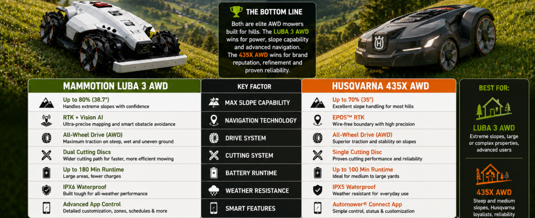 Mammotion LUBA 3 AWD vs. Husqvarna 435X AWD for Hills: Which Robot Mower Actually Wins on Sloped Terrain?