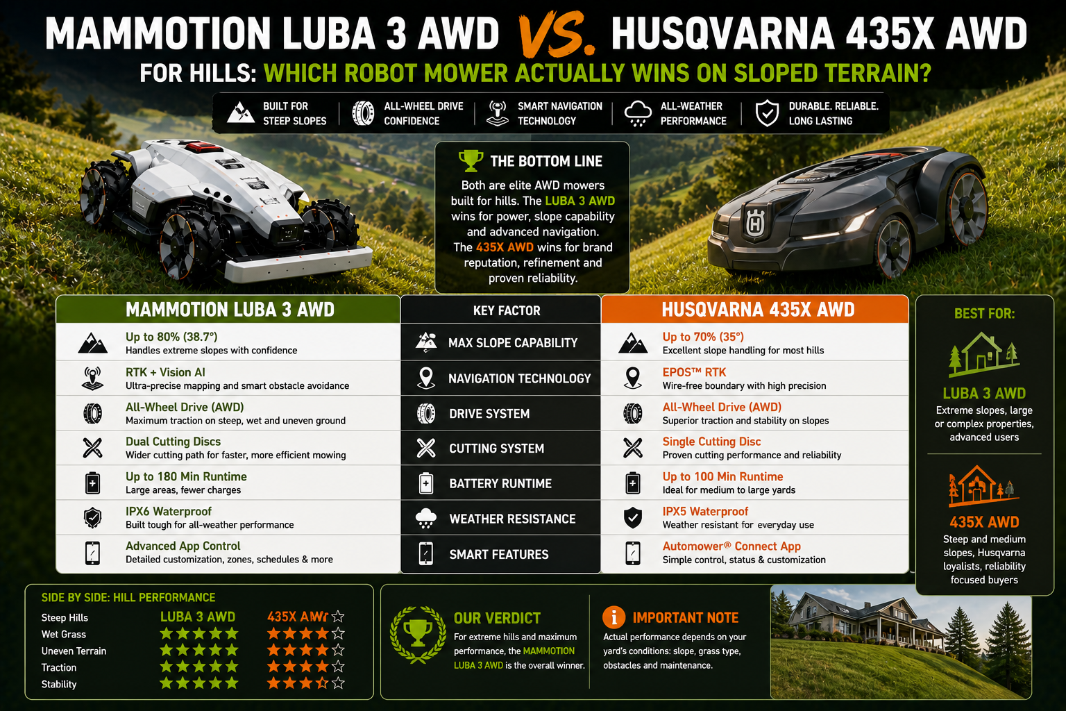 Mammotion LUBA 3 AWD vs. Husqvarna 435X AWD for Hills: Which Robot Mower Actually Wins on Sloped Terrain?