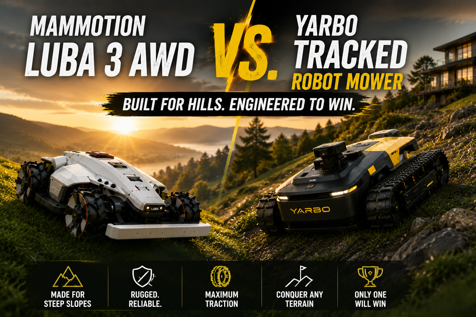 Mammotion LUBA 3 AWD vs. Yarbo Tracked Robot Mower for Hills