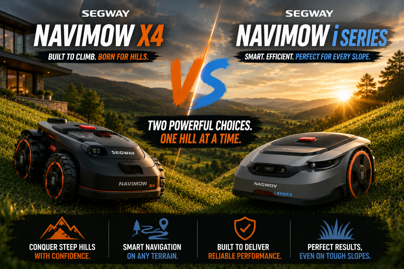 Segway Navimow X4 vs Navimow i Series for hills